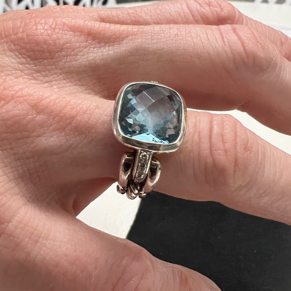 David Yurman Blue Topaz Diamond Wellesley Ring Size 6 - Picture 10 of 13